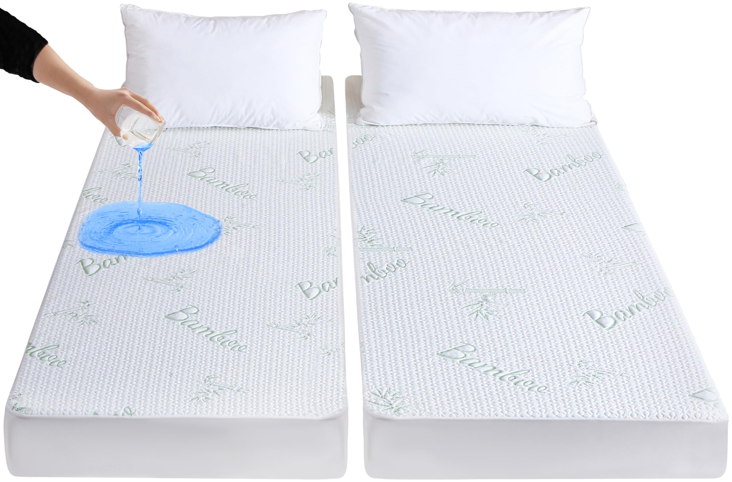 Goonik Split King Mattress Protector For Adjustable Bed, Breathable Bamboo Viscose Waterproof Split King Mattress Pad Cover With